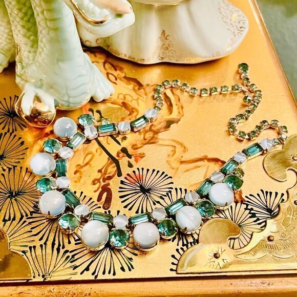 ♥️ Vintage Blue Moonstone/ Rhinestone
Choker Necklace - Picture 1 of 17